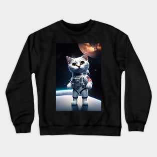 Funny cute cat in space graphic design artwork Crewneck Sweatshirt